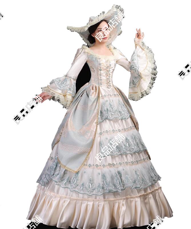 コストパフォーマンス上品 刺繍２点セット ドレス+３層パニエ 貴族 ドレス ステージ衣装 舞台 オペラ声楽 中世貴族風 演奏会 ロング 大きいサイズ プリンセスライン 刺繍 長袖 Aライン シャンパン