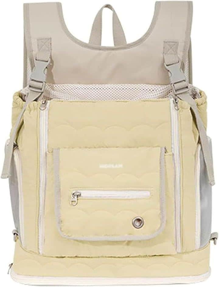 ペット抱っこキャリー 前抱き 犬 リュック ソフトクレート ペット抱っこ紐 メッシュ通気性 小型犬・猫用 散歩用 ショルダーバッグ 大容量 調節可 旅行 病院 通院 お出かけ(イエロー)