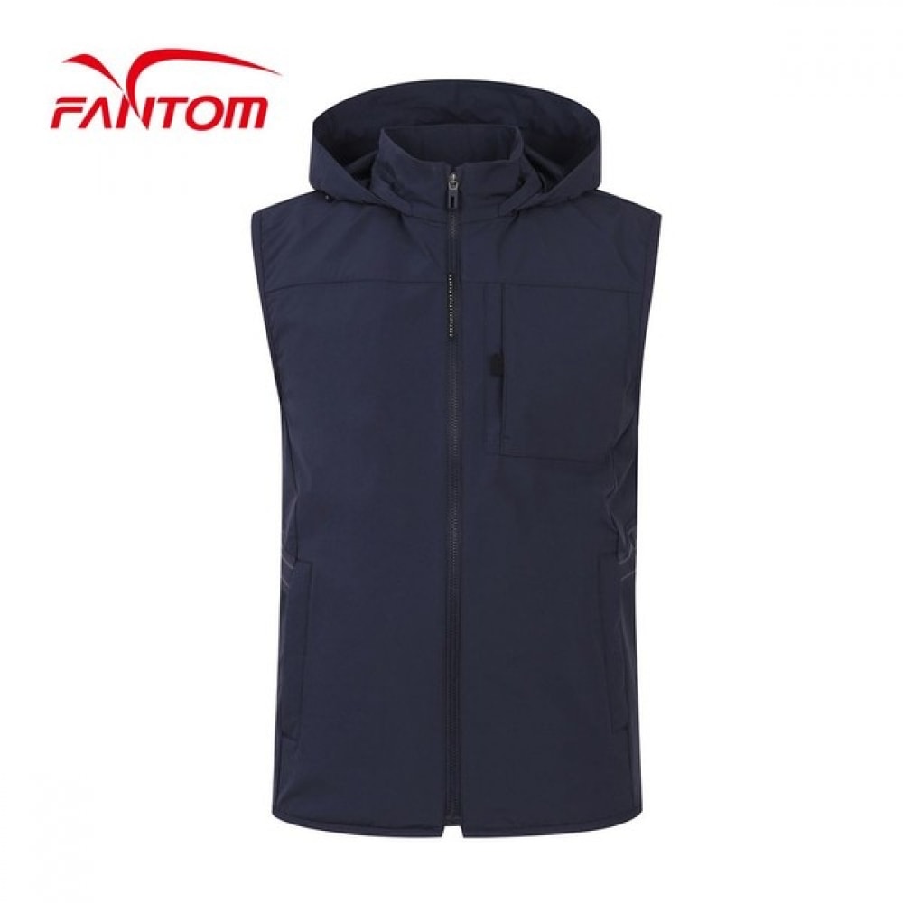 (Phantom) メンズ着脱式フード付きロゴテープジャンパーベスト