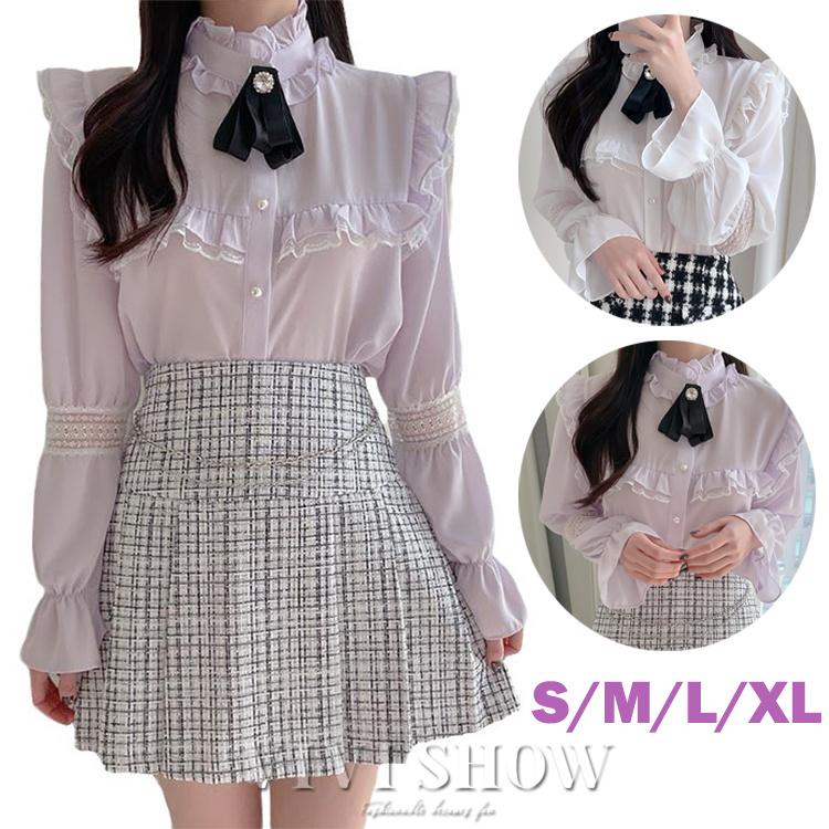 [新品入荷]ブラウス レディース リボン レース フリル おしゃれ 地雷系 量産型 かわいい レディースブラウス トップス シャツ ファッション 春