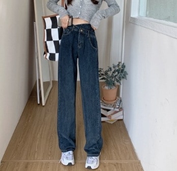 個性的 デート モテコーデ サイズ豊富 モテアイテム 小さいサイズ ボトムス デニムパンツ ロング丈 ストレート ポケット ハイウエスト ボタン かわいい 可愛い カジュアル おしゃれ