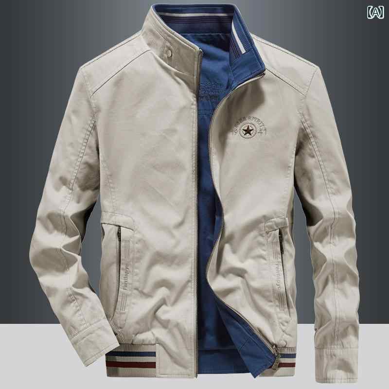 メンズ ファッション 春秋 リバーシブルジャケット コットン スタンドカラー 大きいサイズ アメリカン ワークウェア カジュアル ジャケット