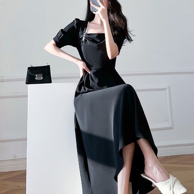 パール ドレス ワンピース ミモレ丈ドレス ワンピースドレス ワンピドレス ミモレ ミモレ丈 半袖 パフスリーブ スクエアネック プリンセス プリンセスライン 切り替えデザイン フォーマル