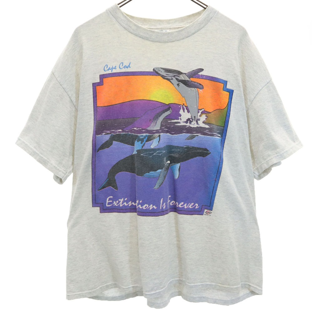 90s プリント 半袖 クジラ Tシャツ XL グレー系 オールド ヴィンテージ メンズ