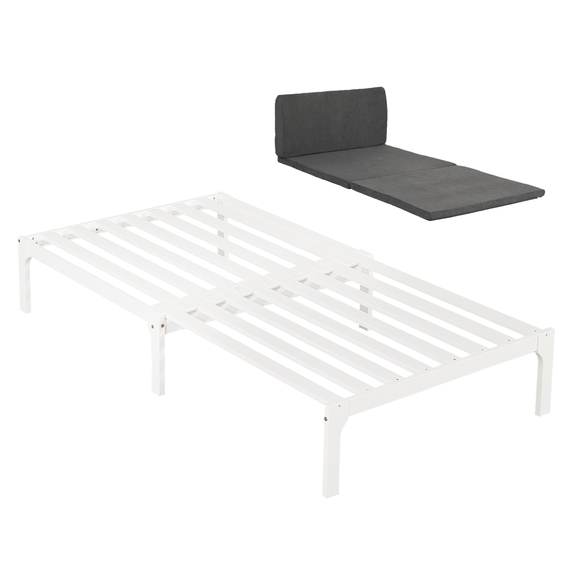 【厚さ5cmダークグレーマット付き】ディベッド ソファベッド シングル 天然木製 伸長式ベッド ベッドフレーム 伸縮 下収納 おしゃれ 2way 天然木 来客用 リビング パイン材 すのこ仕様