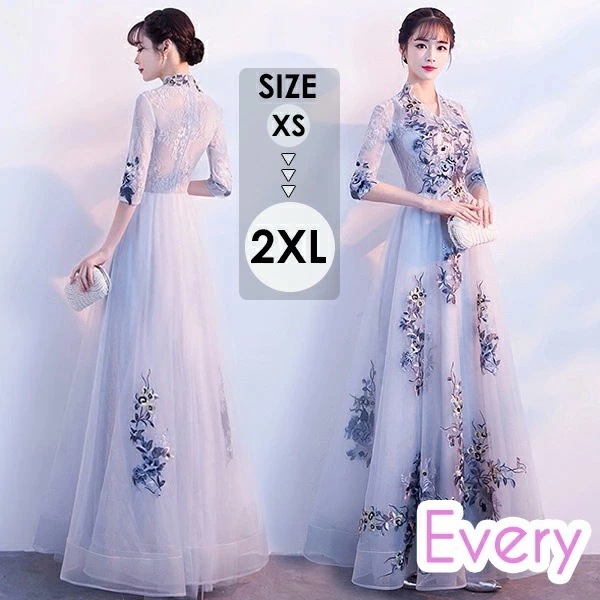 ドレス レース ファスナー 刺繍 エレガント パーティードレス ロングドレス 母親 結婚式 ミセス向けドレス フォーマル 小さいサイズ ワンピース 20代 30代 40代 大きいサイズ ドレス 大人