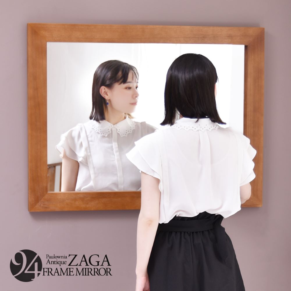 壁掛けミラー フラットフレーム ブラウン 天然木 ZAGA ZAMI0136MOBRN