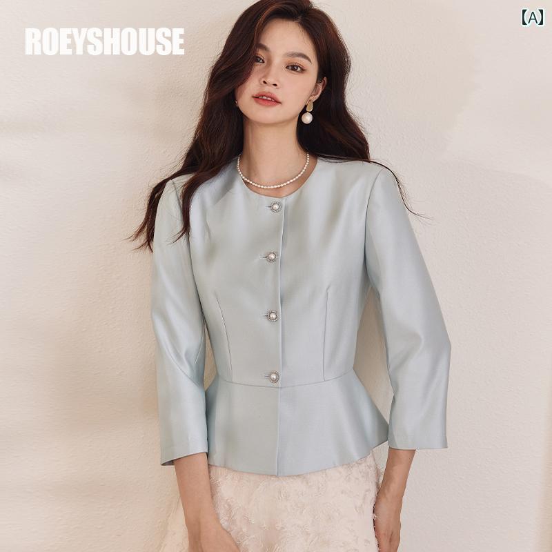 スーツ　ジャケット　カジュアル Luoyi 知的な ライト グリーンの 薄手 ショート ジャケット 女性 2025 夏 ハイエンド スリムフィット OL スーツ 09101