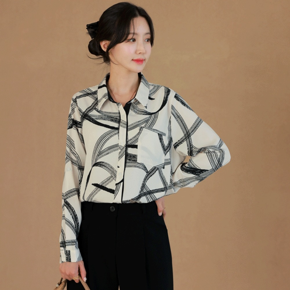 クリック＆ファニープリン柄ブラウス