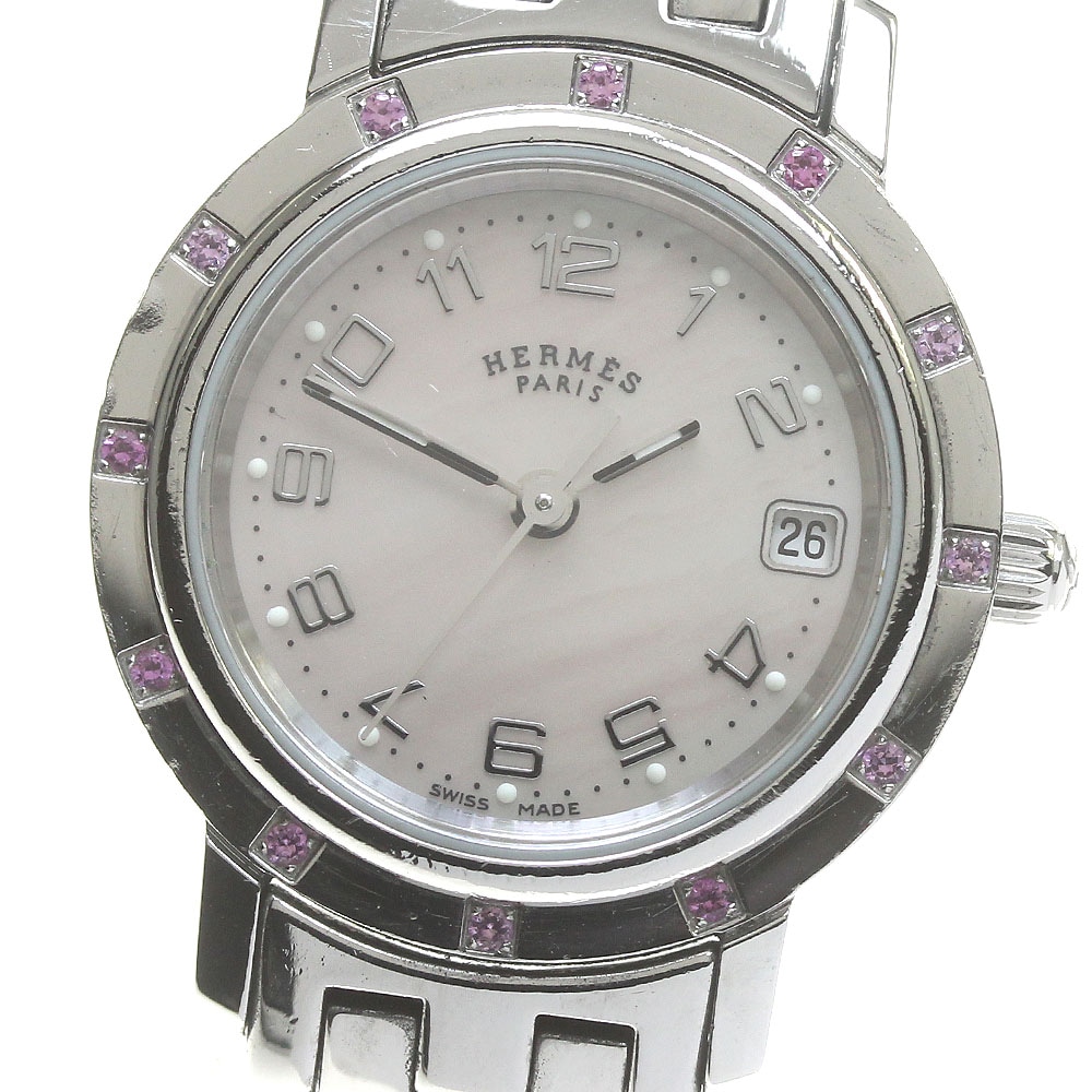 エルメス HERMES CL4.231 クリッパー デイト クォーツ レディース 箱・保証書付き_843310【中古】