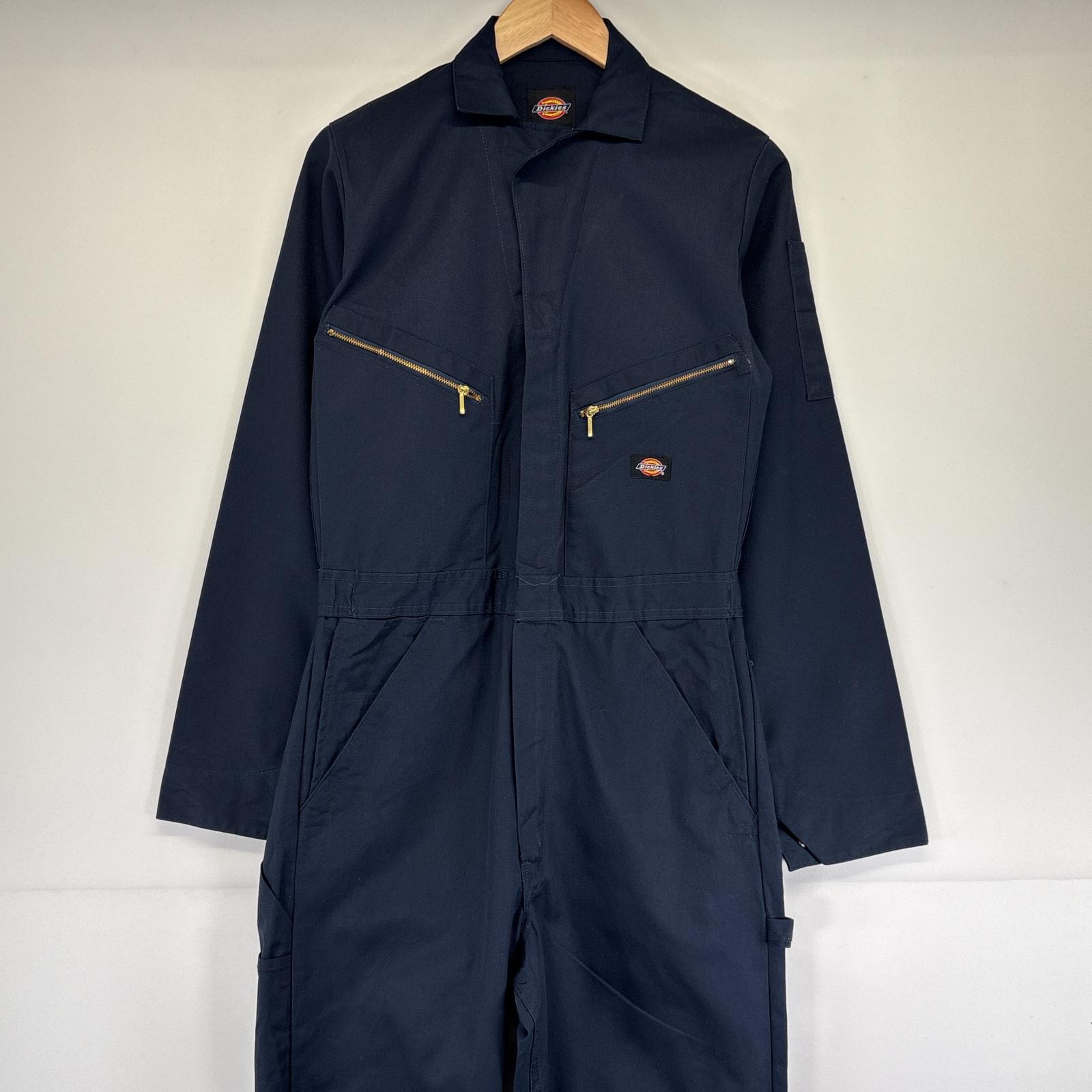 古着 長袖つなぎ オールインワン ワンポイントロゴ ワーク 作業着 胸ポケット ST ネイビー メンズ