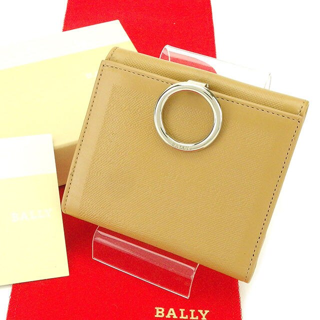 Wホック財布 二つ折り財布 ベージュ 中古