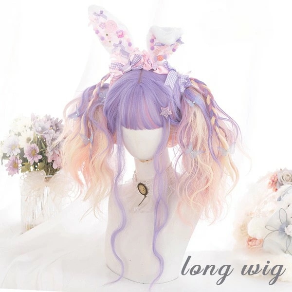 ウィッグ インナーカラー lolita レディース フルウィッグ 小顔効果抜群 長髪 ロングウィッグ ゆめ可愛い 原宿風 かつら 巻き毛 ぱっつん前髪 コスプレ ロリータ 可愛い ハロウィン COSP