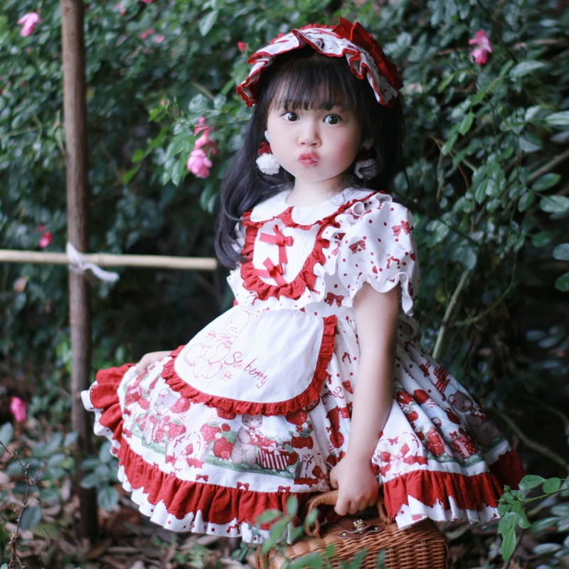 ロリータプリンセスドレス いちごスイートキュート半袖ドレス ロリータリトルスカート 夏