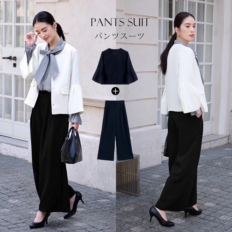 2025新作 スーツセットアップ レディース上品 高级感 スーツジャケット/ワイドパンツ二点セット 日系スーツ長袖 フォーマル ビジネススーツ ママ スーツ入園式 入学式 卒園式 通勤 OL