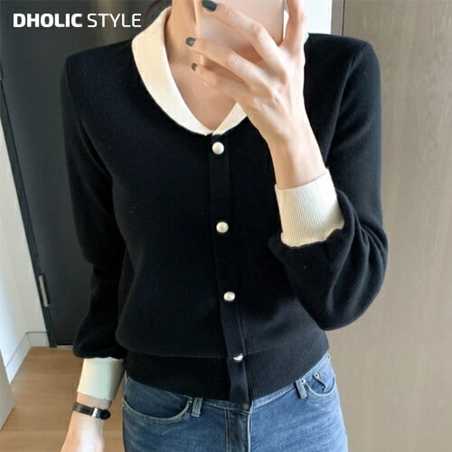 配色ショールカラーニット・p460046