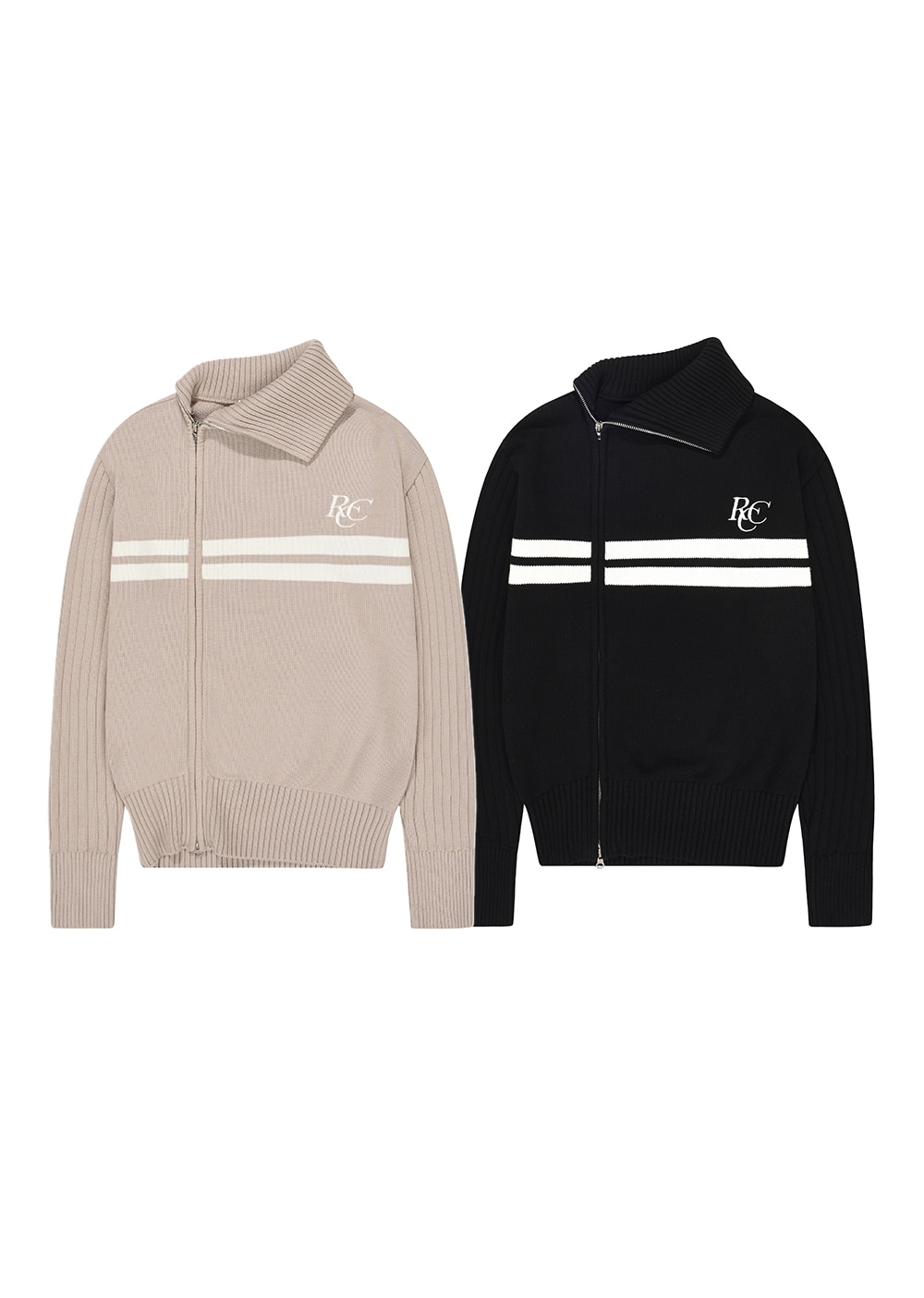 【ROCCI ROCCI】 RCC OBLIQUE LINE ZIPUP CARDIGAN : 2COLORS