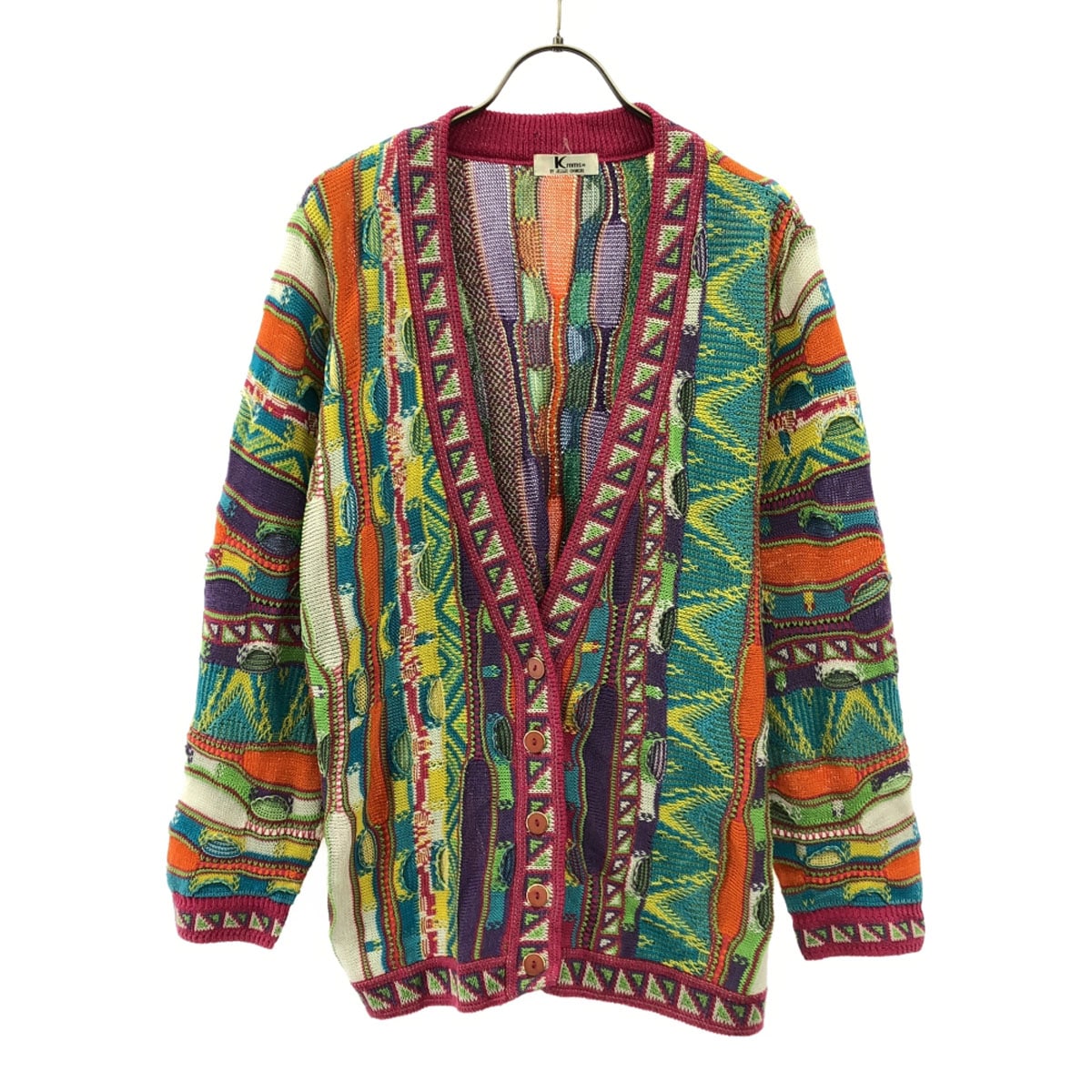 Krems BY JELUJE OHMORI 90s 日本製 オールド 長袖 Vネック カーディガン L グリーン系 レディース 古着