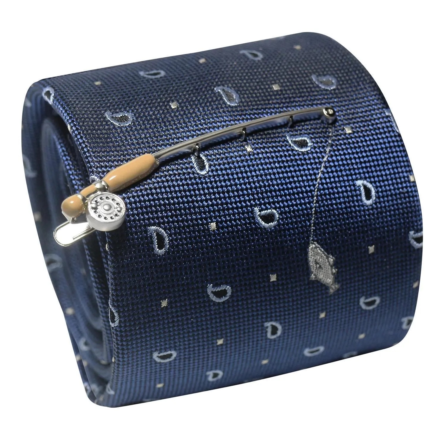 SWANK ブラウン 釣竿 魚 ネクタイ ネクタイピン セット タイバー タイクリップ メンズアクセサリー