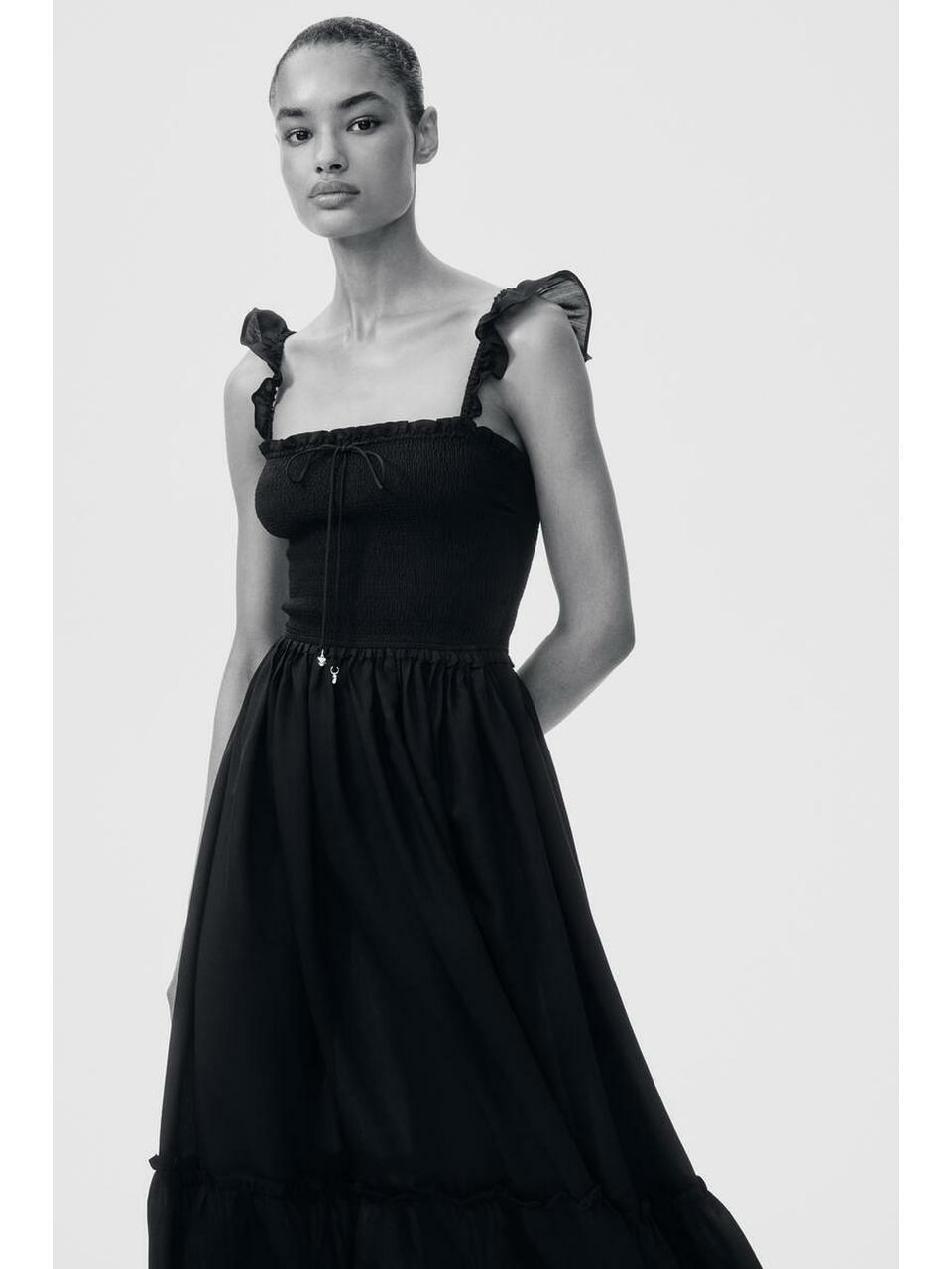 H&M フリルトリムスモーキングボディスドレスブラック 1344019002