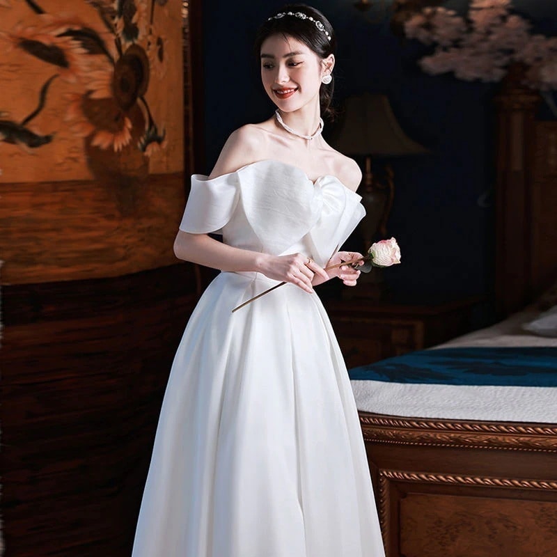 2024 春 ワンピース ホワイトフレンチ花嫁ライトウエディング 気質 結婚式 ドレス パーティードレス お呼ばれ 披露宴
