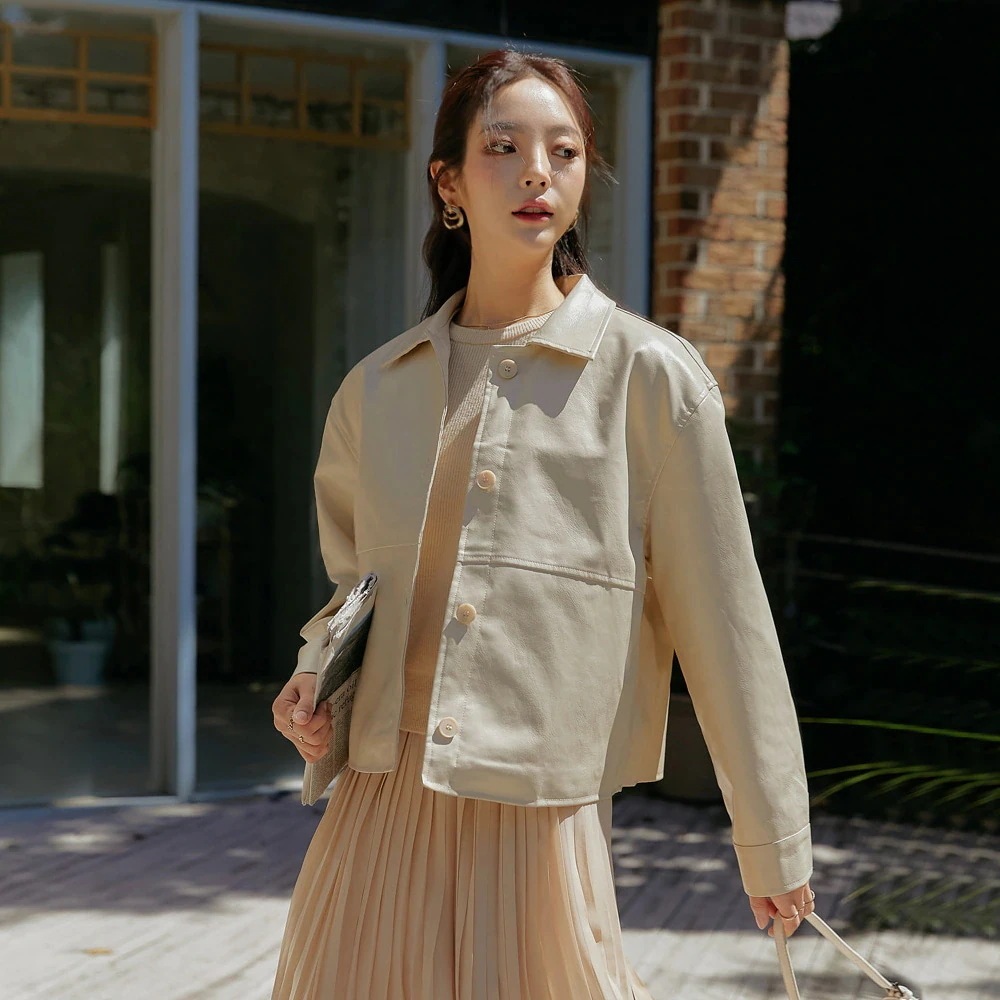 横切り替えエコレザーブルゾン