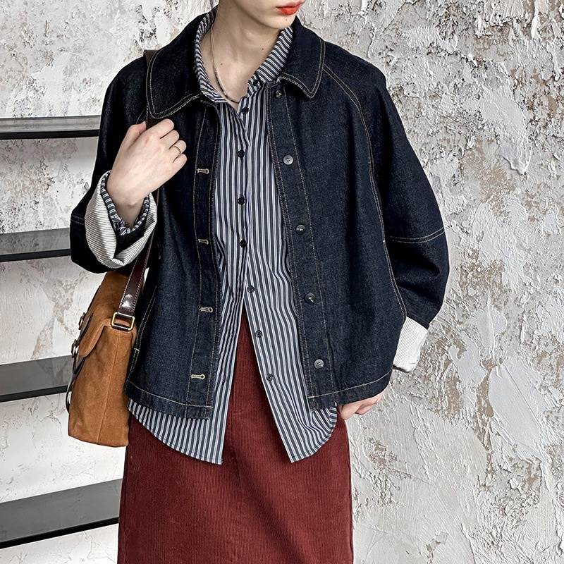 アウター ジャケット レディース デニムジャケット 長袖 襟付き 前開き ボタン ミディアム丈 かわいい 大人可愛い きれいめ シンプル 上品 おしゃれ かっこいい カジュアル こなれ感 個性的 きち