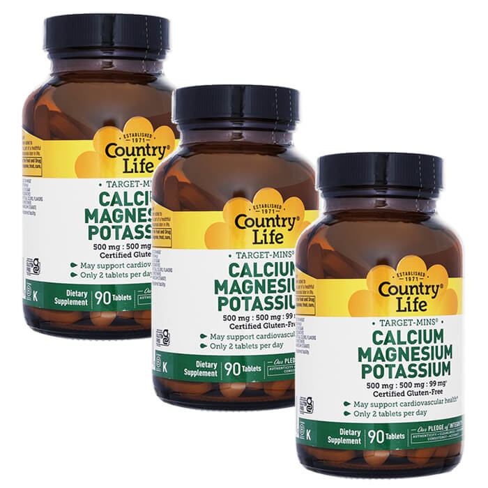 カントリーライフ カルシウム・マグネシウム・ポタシウム 90錠 3本 CountryLife Calcium Magnesium Potassium　海外直送日時指定不可　ヤマト国際便発送
