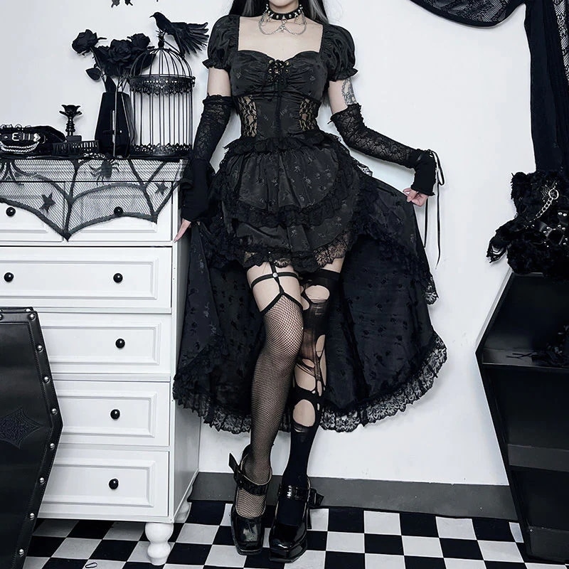 今年人気ダーク宮廷風半身スカート愛されドッキングワンピース公演着用ドレスハロウィンロリータワンピース
