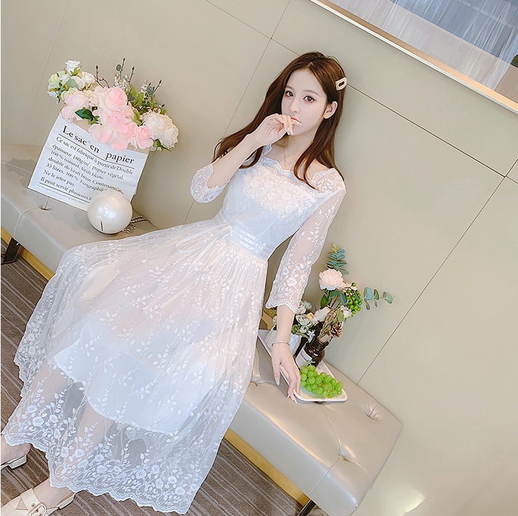 パーティードレス オープンバック マキシ レース スカート 妖精 スーパー妖精 女性 ドレス 新しい