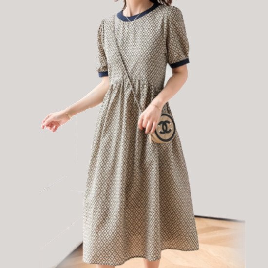 【取寄：納期2週間】花柄ワンピース レディースワンピース 春夏ワンピース Aライン ウエストマーク おしゃれ