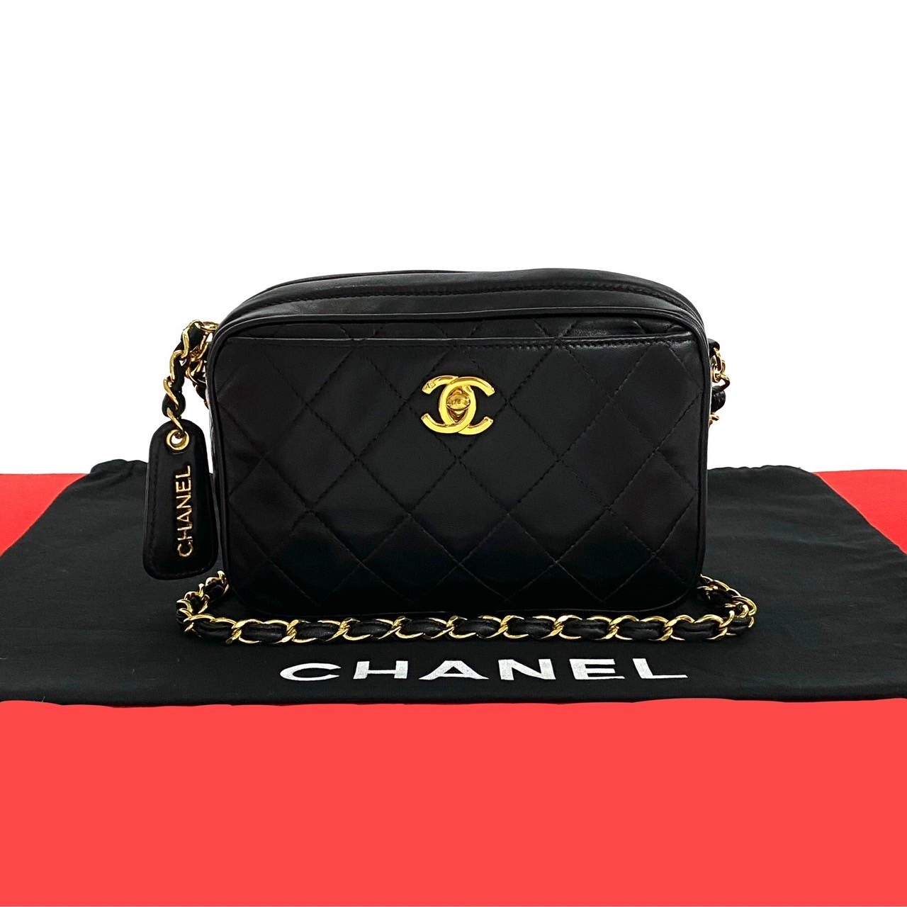 ヴィンテージ マトラッセ ココマークショルダーバッグ ラムスキン ブラック 08588