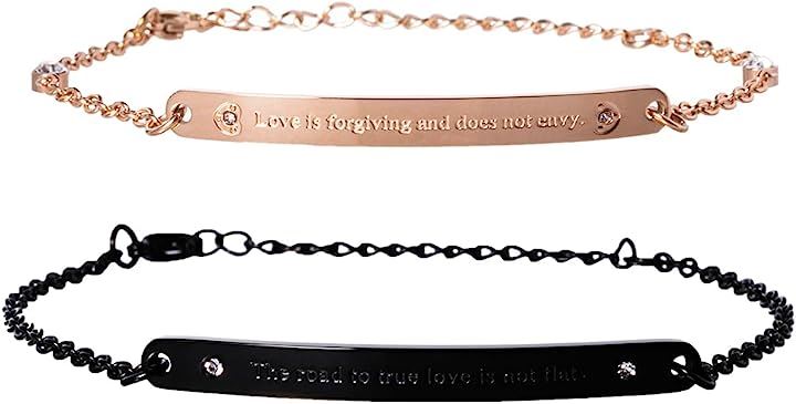 ペアブレスレット カップル ステンレス メンズ レディース(ブラック＆ピンクゴールド)