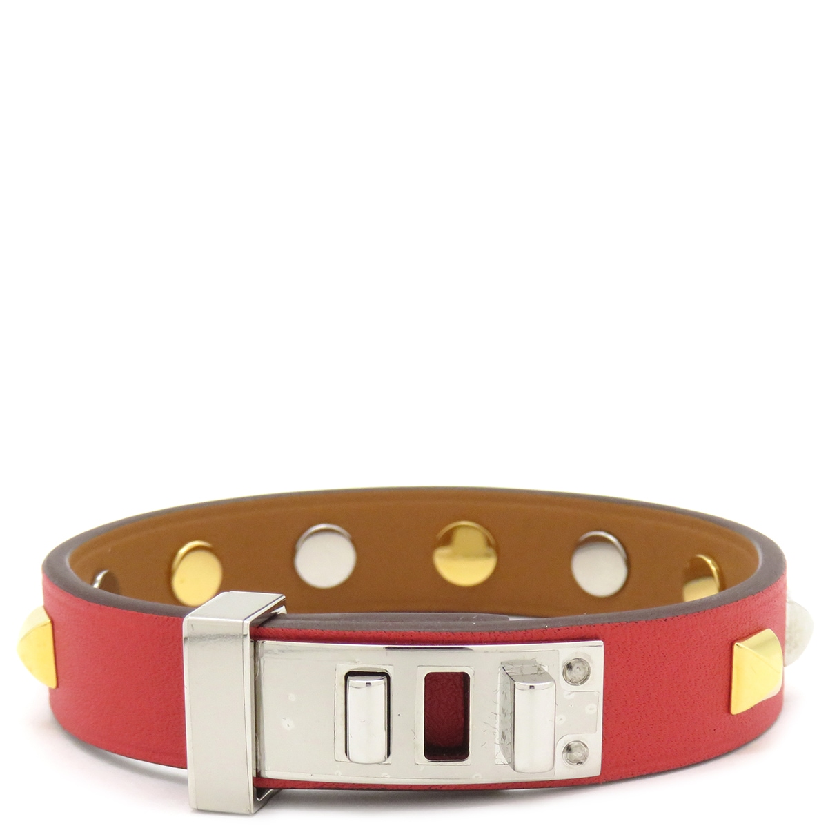 エルメス HERMES ブレスレット ミニドッグ クルー カレ スイフト メタル レッド×ゴールド T3 シルバー金具 新品 未使用 赤 X刻印 【箱】【中古】