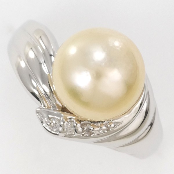 PT900 プラチナ リング 指輪 9.5号 パール(真珠) 約9mm ダイヤ ジュエリー 中古