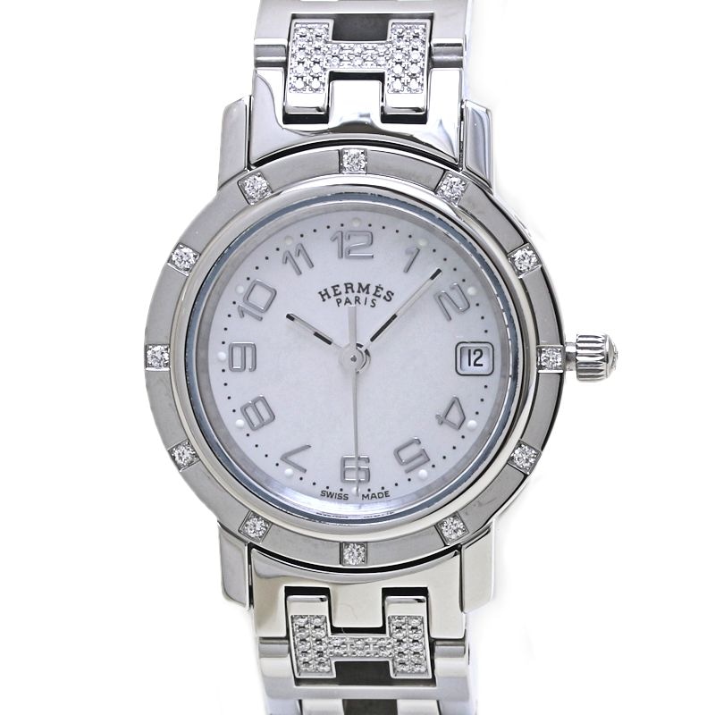 腕時計 レディース 腕時計 レディース クリッパー ナクレ ベゼル12P ブレスダイヤ CL4.230.212/3825 新バックル【磨き済/電池交換済】/40048【中古】