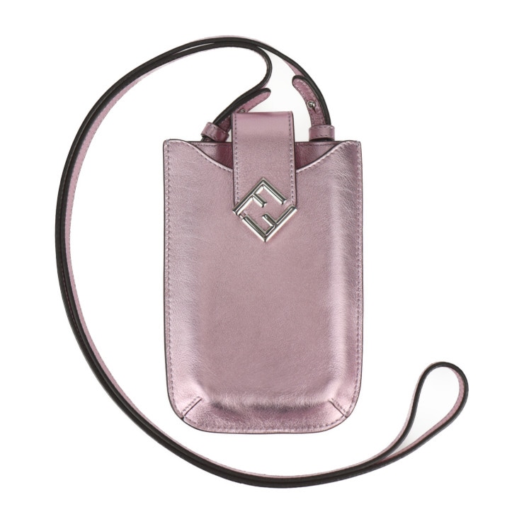 超美品 FENDI フェンディ ショルダーバッグ 7AS188 FFダイヤモンド フォンポーチ レザー ピンクメタリック シルバー金具 スマホポーチ スマホケース ストラップ【本物保証】