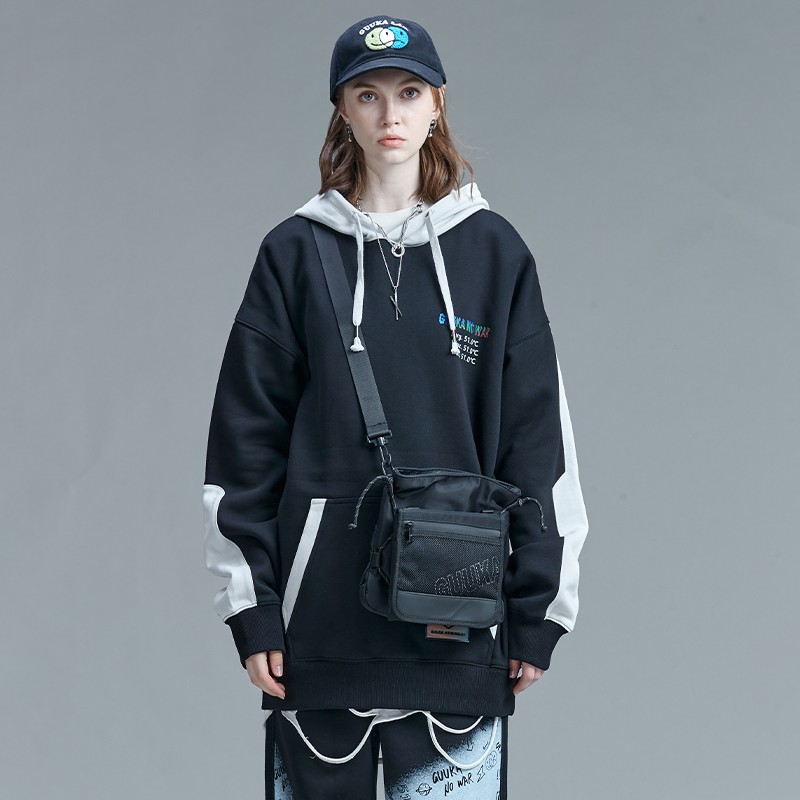 トレンディなブランド対照的な色のベルベットのスウェットシャツ女性のための秋と冬のヒップホップカップルカラフルな反射プリントスポーツパーカールーズ