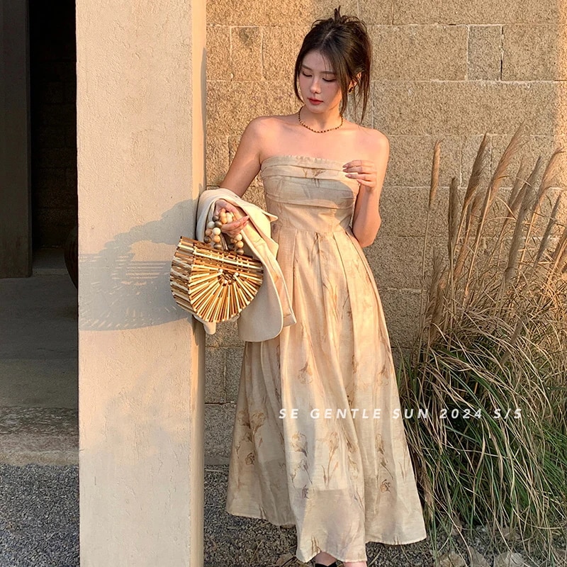 Xiu Xixi 24 新作エレガントな新中国風ハイウエストブトップドレスノースリーブプリントスカート女性 86