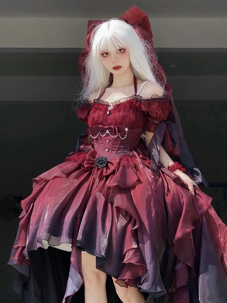 【激安本日限定】ロリータ ワンピース赤いウェディングドレス ロリータドレス レディース サマースーツ ロリータ重工 しっぽふわふわプリンセスドレス