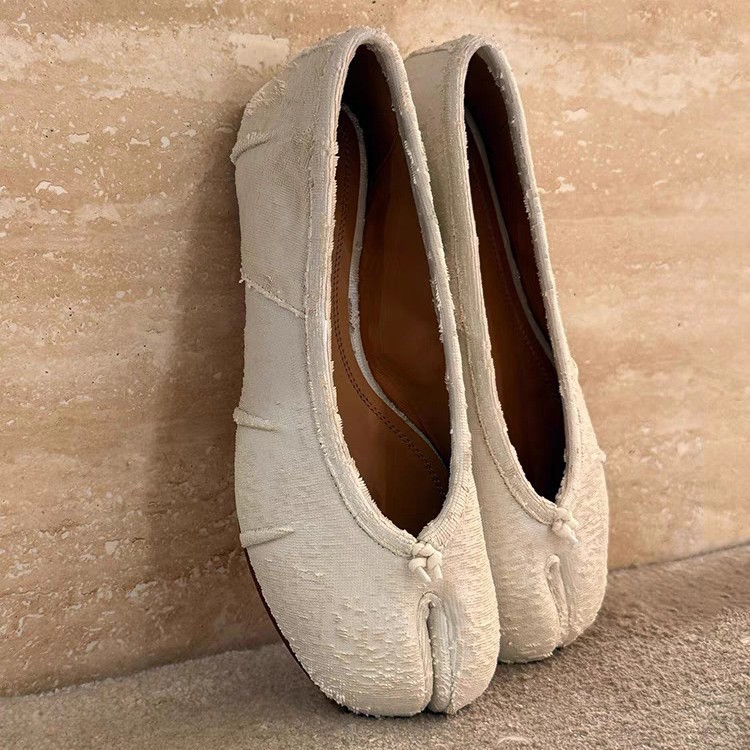 11 Cowhideバージョン女性のためのリネン折りたたまれたスプリットトーシューズ r n2