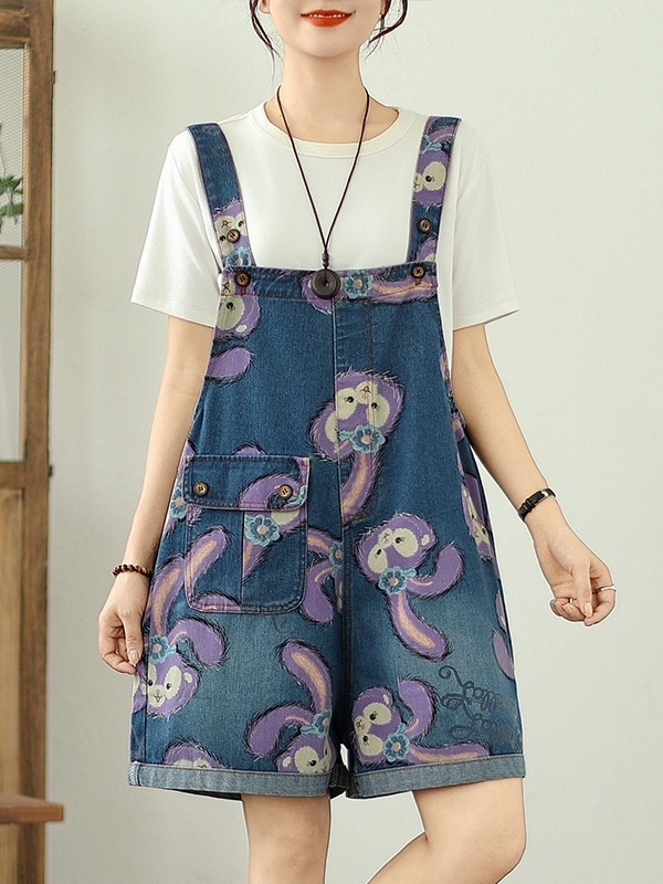 サロペットのデニムズボンの女性脚見せ ショートパンツ新型の文芸の大きいサイズのワイドパンツジーンズ