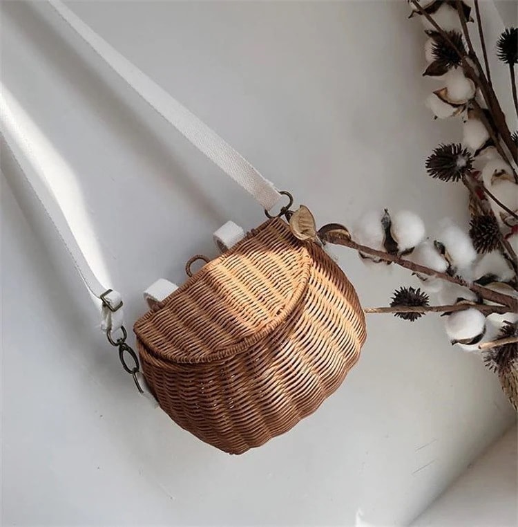 Qoo10だけの大激安セール 子供 バックバスケット ベビー 収納バスケット 籐バッグ クロスボディ ショルダー 子供バッグ 自転車バスケット