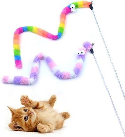 他サイト： JP_SAKURA ねこじゃらし 猫じゃらし 鳥 羽 ロング おもちゃ 釣り竿 ピンク＆レインボー 2本セット( 2本セット（ピンク＆レインボー）)の商品画像