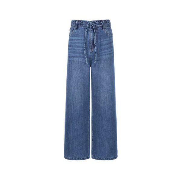 女性ジーンズ ストリング バックウエストゴム ワイド ミディアムブルー YP2D0095 M