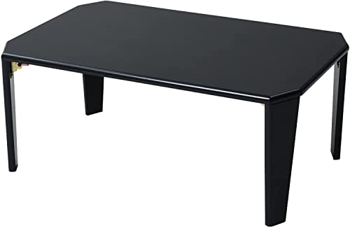 色：2)ブラック [山善] ローテーブル 折りたたみ 幅75*奥行50*高さ32.5cm 鏡面 コン