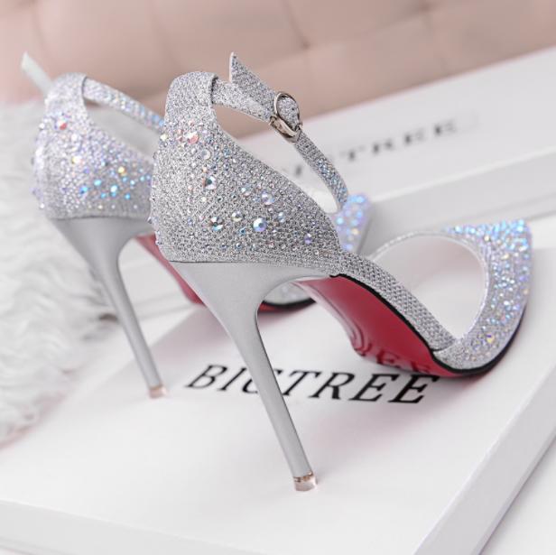 アンクルストラップパンプス 結婚式 パーティー 入園式 美脚 ハイヒール blingbling ストラップ 歩きやすい 入学式 ウェディングシューズ 女っぽ レディース 疲れない 10.5cmヒー