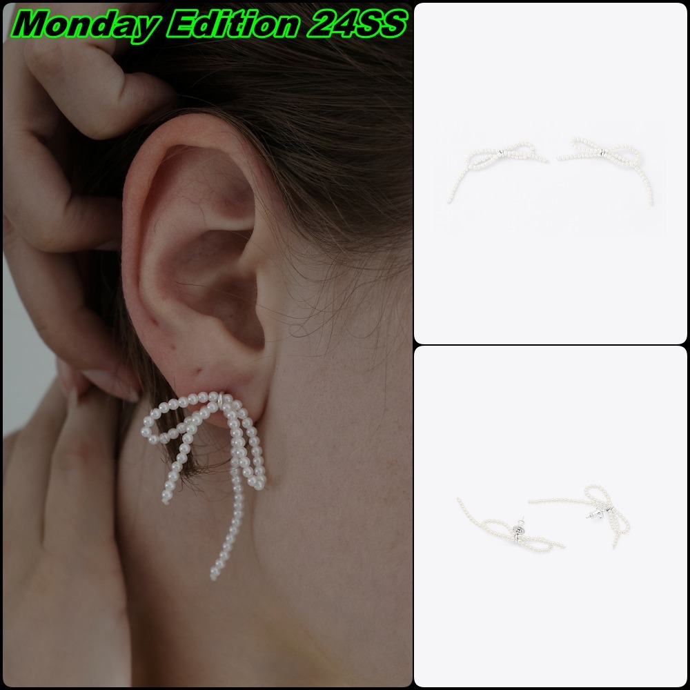 韓国発【MONDAY EDITION】Tiny Pearl Bow Earrings/ピアス Tiny Pearl Bow Earrings - MONDAY EDITION