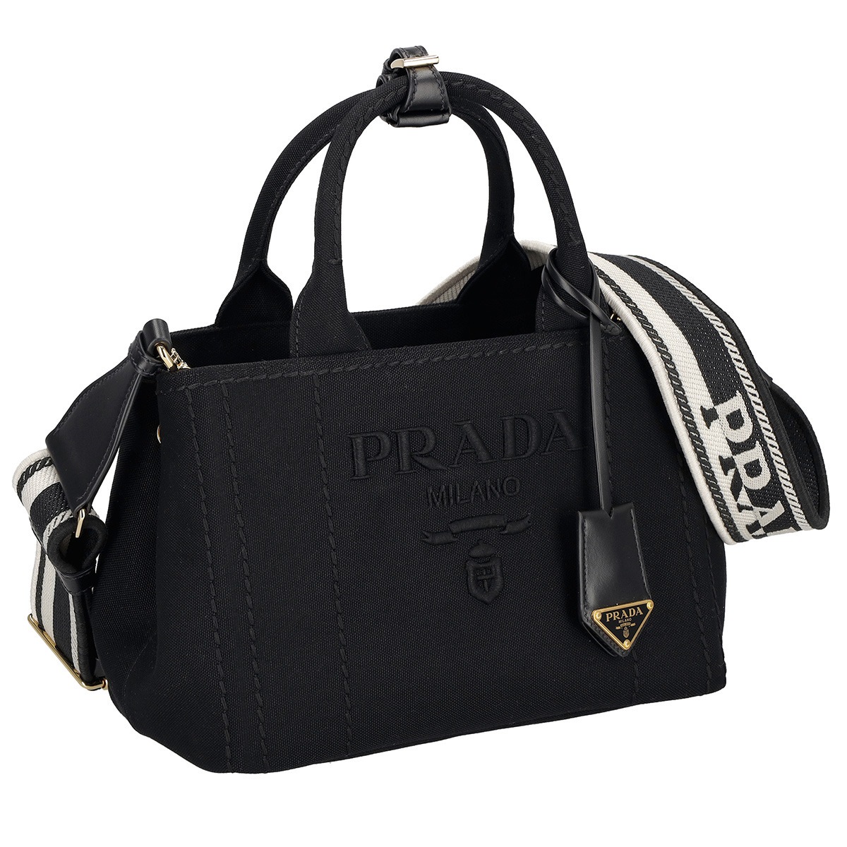 PRADA 1BG464 CANAPA RICAMO 3OM/NER プラダ 2WAYバッグ ファブリック/レザー ブラック
