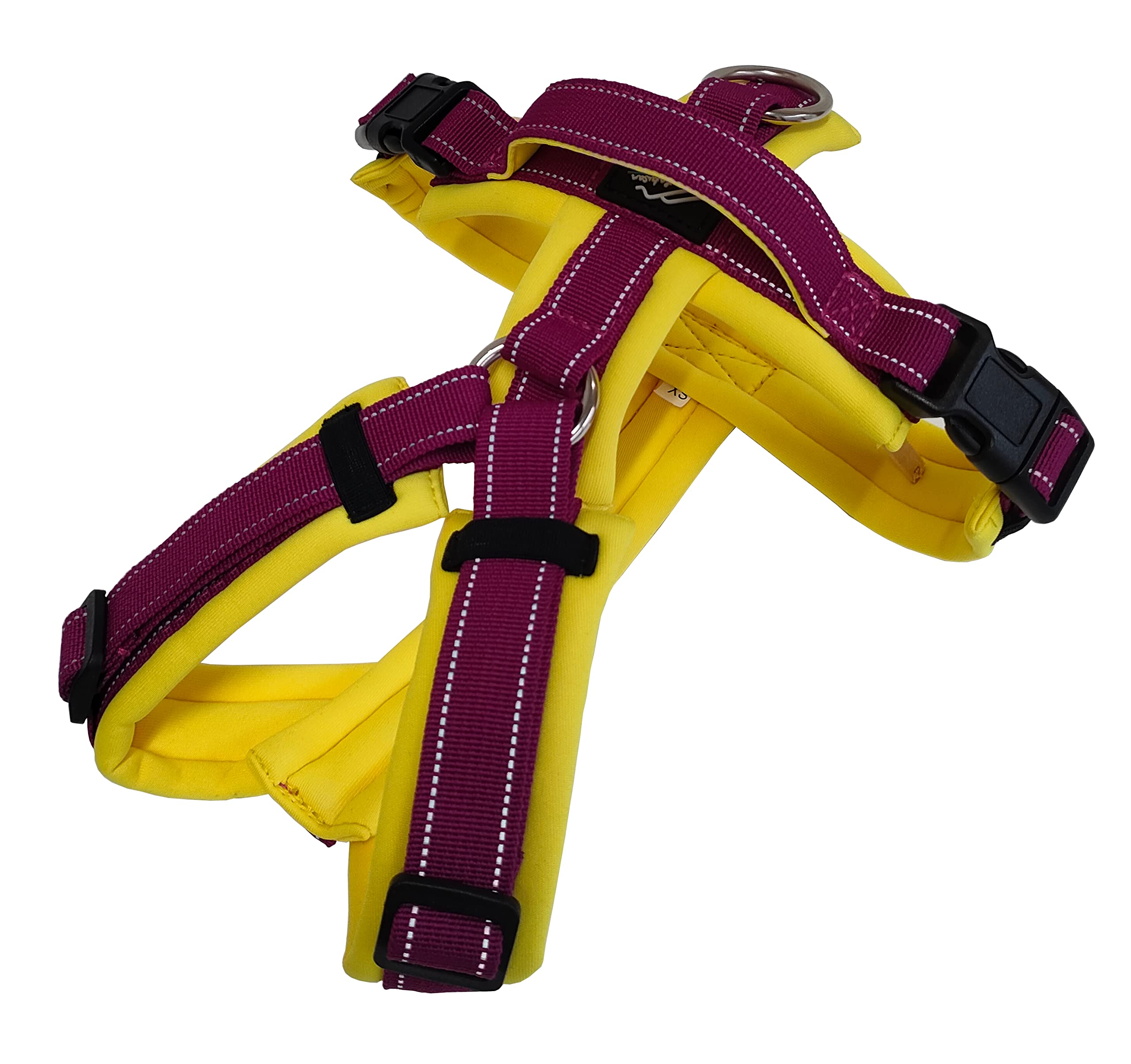 Hakusan ゼロハーネス 負担軽減 犬用ハーネス サイズ調整可 簡単着脱 夜間反射材 軽量 通気 ハンドル付き ネームプレート M サイズ イエロー×パープル